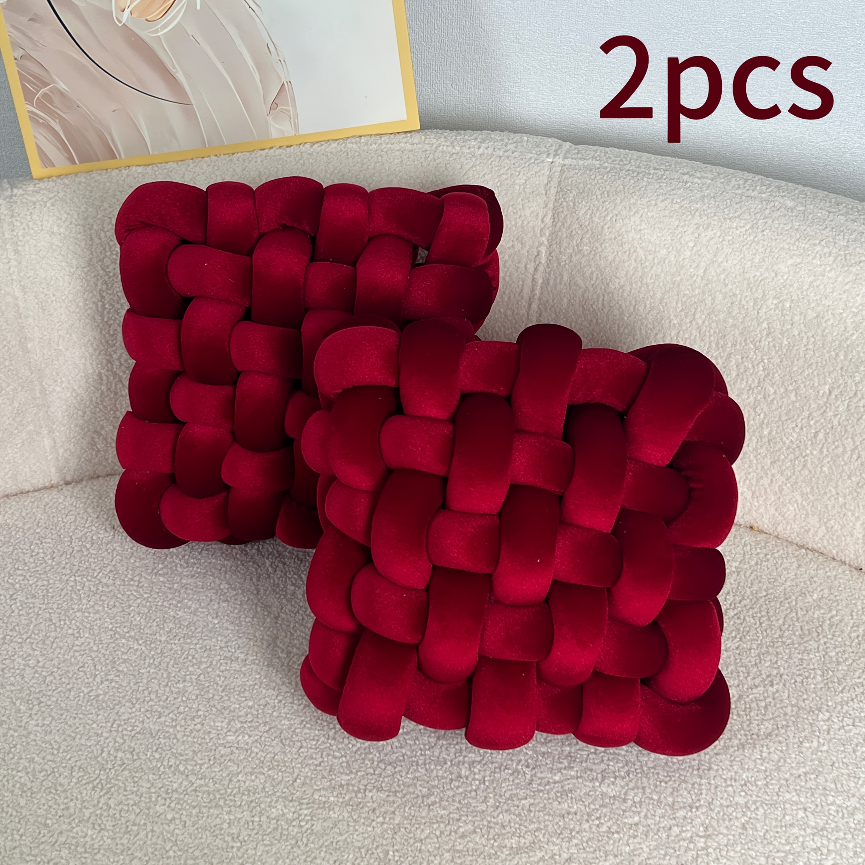 YLBKIKR 2pcs Set of Golden Velvet Hand-Knotted Square Decorative Pillows – Luxurious Cushions for Sofa, Bed, and Office Decor