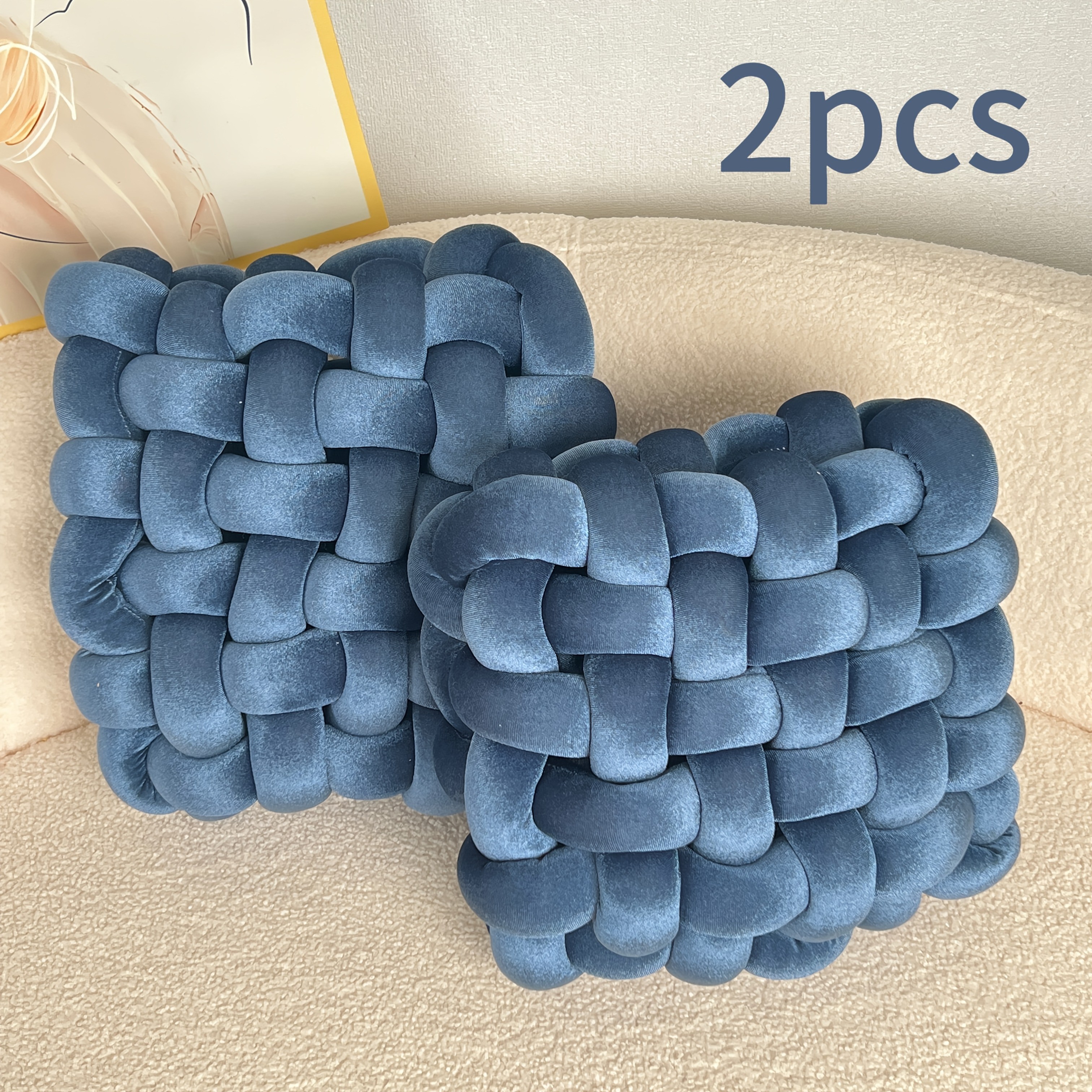 YLBKIKR 2pcs Set of Golden Velvet Hand-Knotted Square Decorative Pillows – Luxurious Cushions for Sofa, Bed, and Office Decor