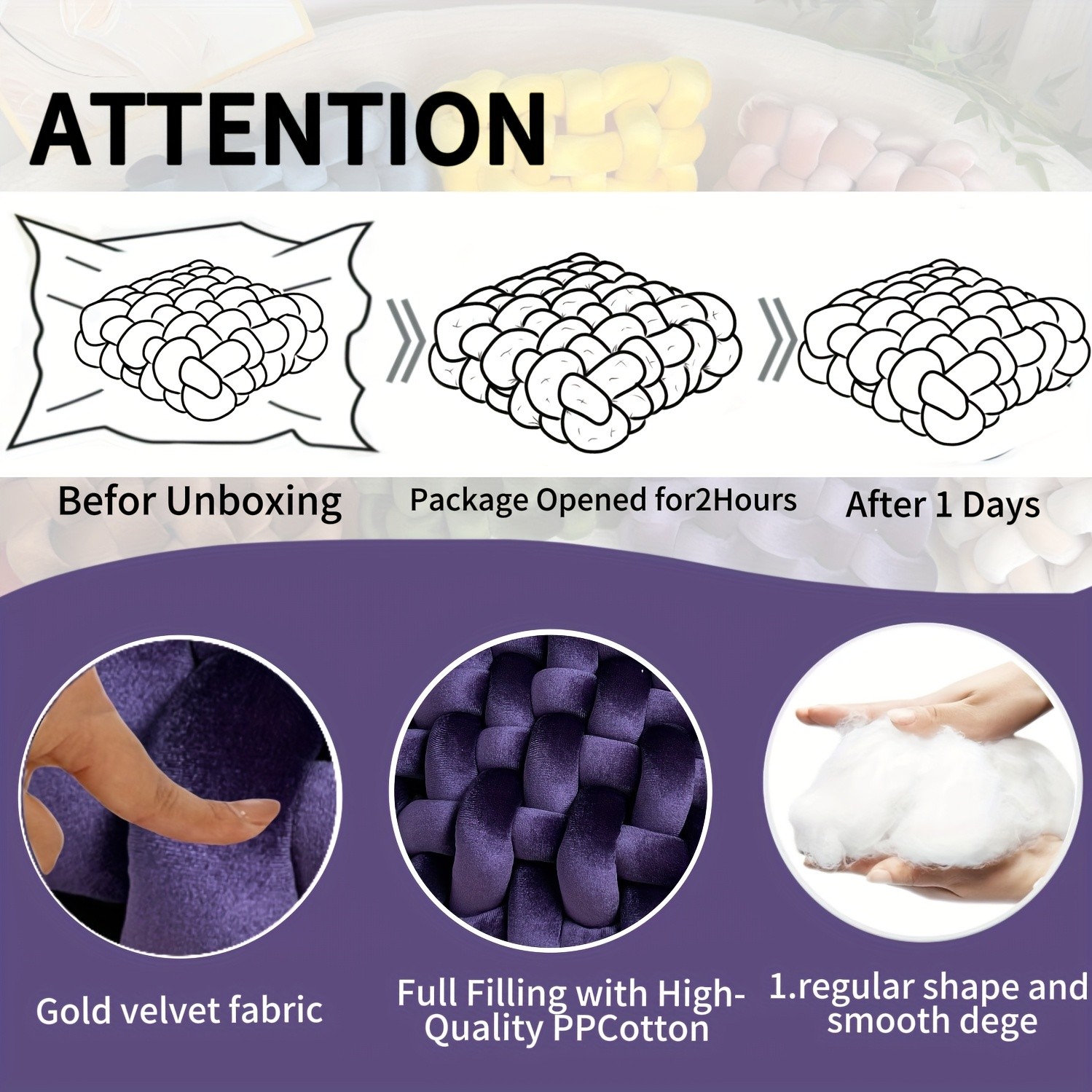 YLBKIKR 2pcs Set of Golden Velvet Hand-Knotted Square Decorative Pillows – Luxurious Cushions for Sofa, Bed, and Office Decor