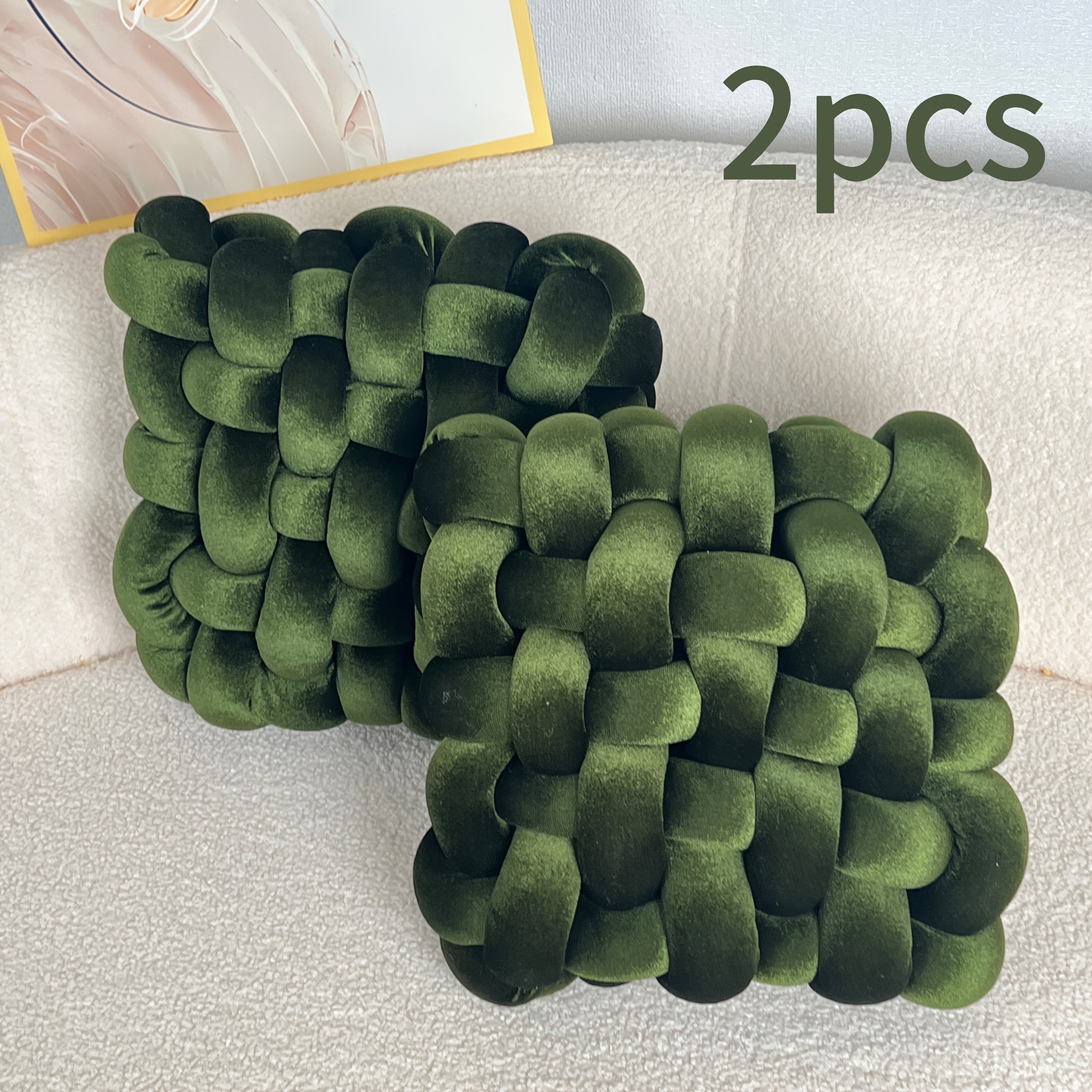 YLBKIKR 2pcs Set of Golden Velvet Hand-Knotted Square Decorative Pillows – Luxurious Cushions for Sofa, Bed, and Office Decor