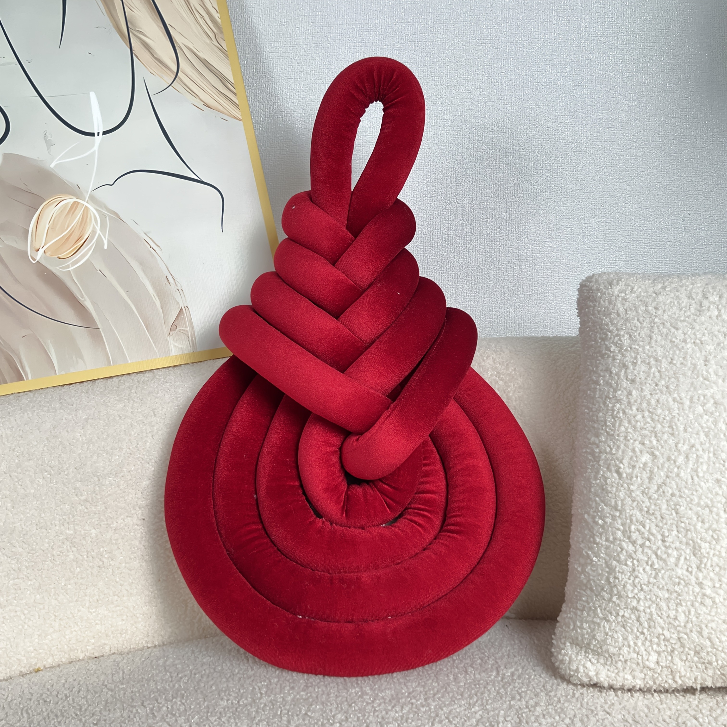 YLBKIKR Handwoven Plush Short-Hair Cushion – Luxury Decorative Accent with Knot/Teardrop/Baroque Design for Sofa, Bed, and Chair