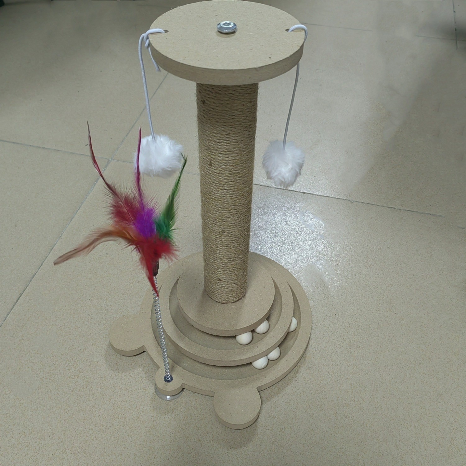 HAOZCL Interactive Cat Scratching Post Tower – Durable, Multi-Functional Scratch Board with Ball Track and Hanging Toys for Endless Fun