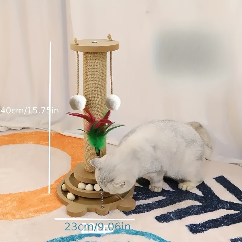 HAOZCL Interactive Cat Scratching Post Tower – Durable, Multi-Functional Scratch Board with Ball Track and Hanging Toys for Endless Fun