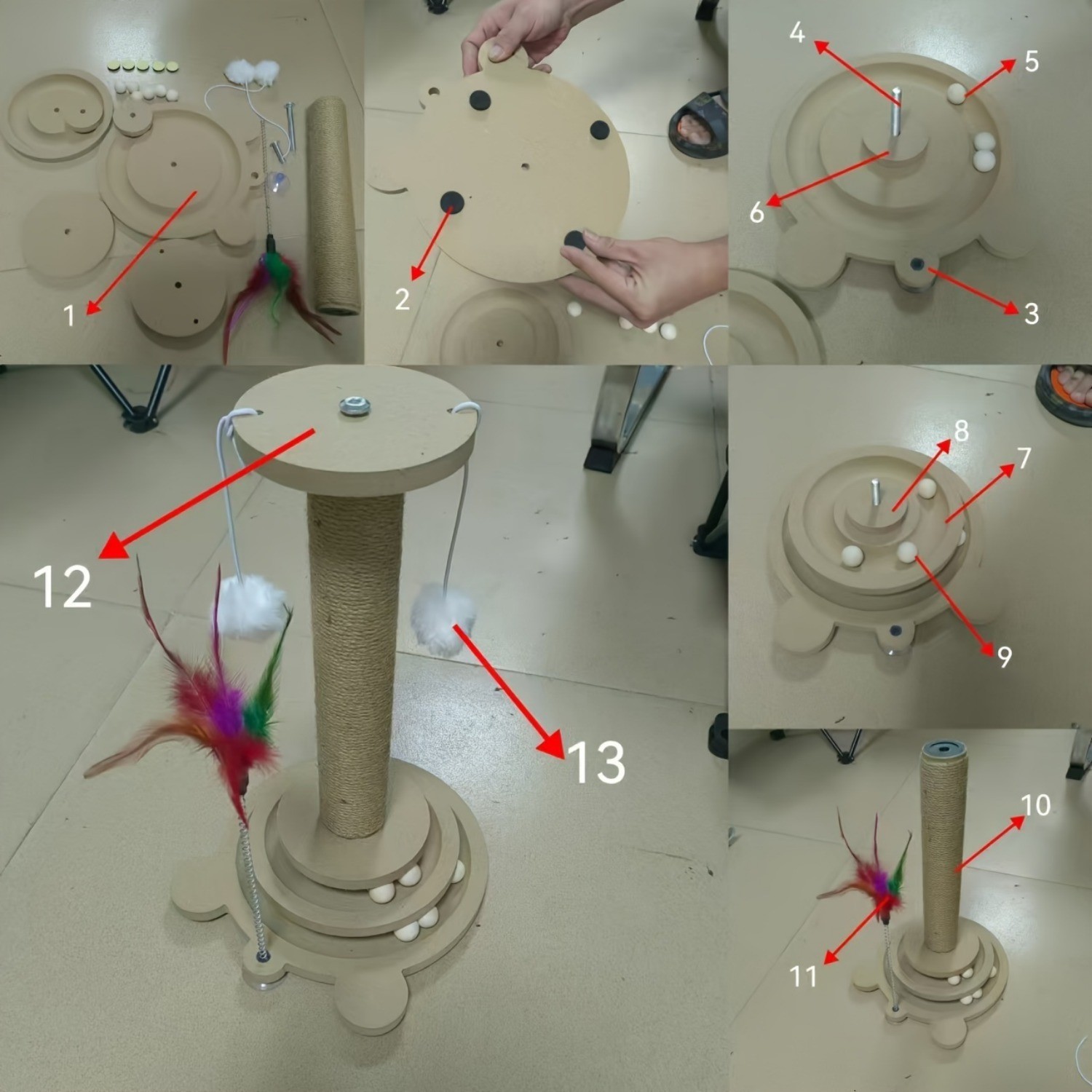 HAOZCL Interactive Cat Scratching Post Tower – Durable, Multi-Functional Scratch Board with Ball Track and Hanging Toys for Endless Fun