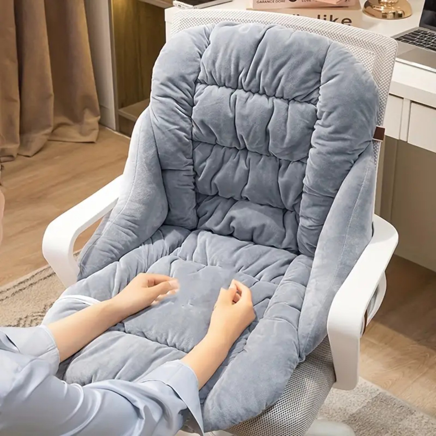 HAOZCL Ergonomic Office Chair Cushion with Integrated Backrest – Thick, Washable Seat Pad for Comfort and Support