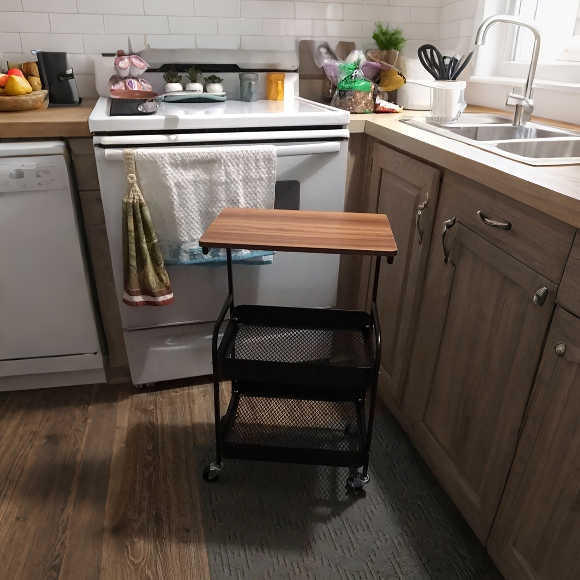 HAOZCL 3-Tier Rolling Cart with Tabletop – Durable Carbon Steel Frame for Easy Mobility and Versatile Storage