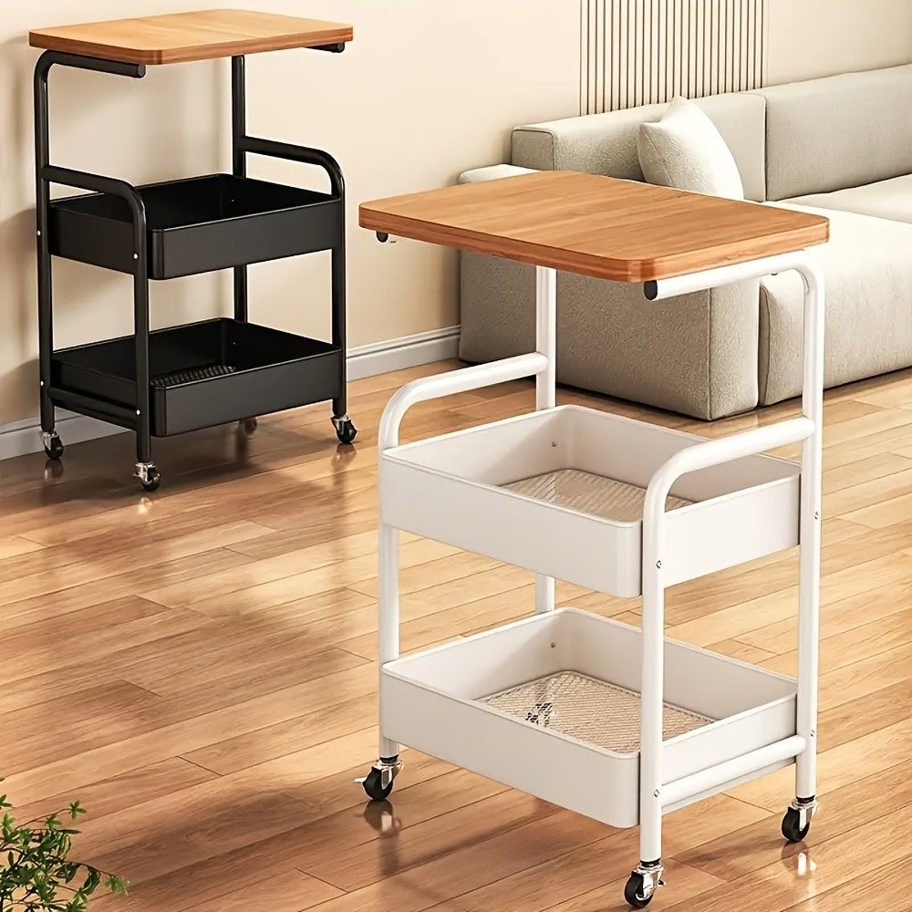 HAOZCL 3-Tier Rolling Cart with Tabletop – Durable Carbon Steel Frame for Easy Mobility and Versatile Storage