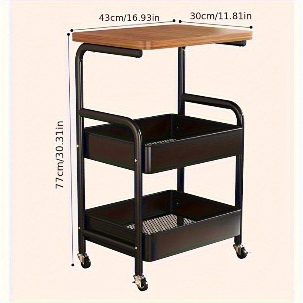HAOZCL 3-Tier Rolling Cart with Tabletop – Durable Carbon Steel Frame for Easy Mobility and Versatile Storage
