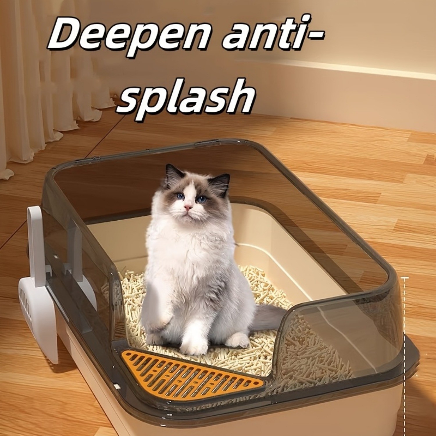 HAOZCL Extra Large Half-Closed Cat Litter Box with High Fence – Durable PVC Litter Box for Multi-Cat Families with Included Scoop