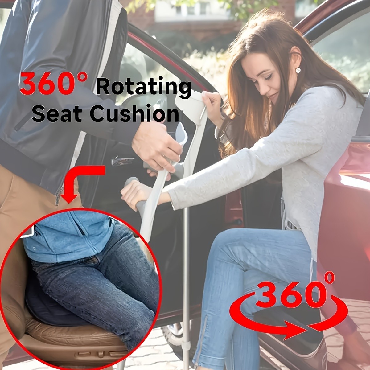 HAOZCL 360° Rotating Car Seat Cushion – Portable Anti-Slip Cushion with Easy Installation for Elderly, Pregnant, and Universal Use