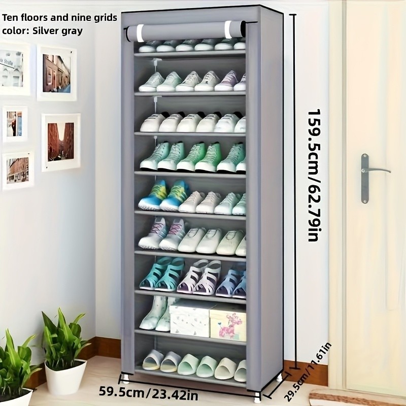 HAOZCL 10-Tier Metal Shoe Rack with Dustproof Cover – Large Capacity Organizer for Entryway, Home, and Dorm Storage