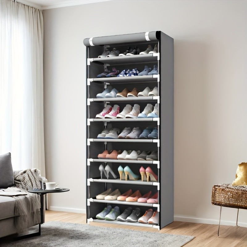 HAOZCL 10-Tier Metal Shoe Rack with Dustproof Cover – Large Capacity Organizer for Entryway, Home, and Dorm Storage