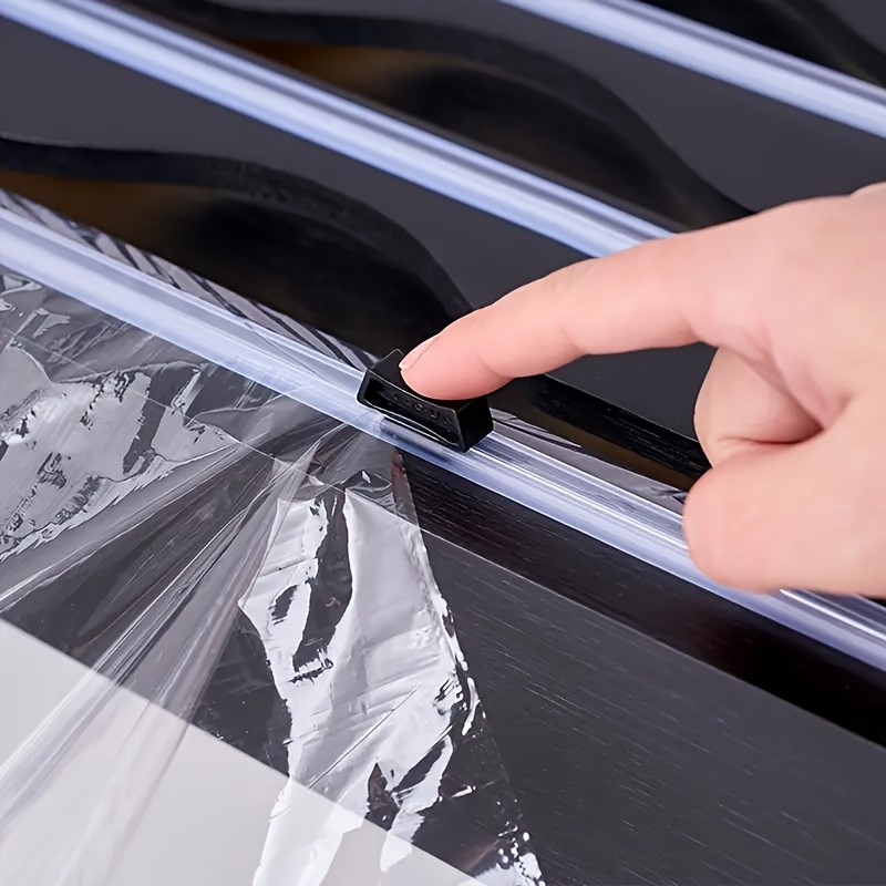 HAOZCL 3-Compartment Cling Film Cutter with Paper Towel Holder – Aluminum Foil, Wax Paper, and Trash Bag Storage in One Sleek Bamboo Organizer