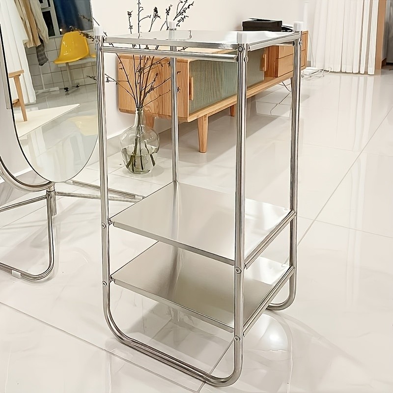 HAOZCL Three-Level Stainless Steel Side Table – Industrial Design Storage Shelf for Living Room, Bedroom, and More
