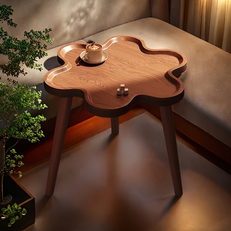 HAOZCL Round Side Table with Storage Rack – Vintage Hardwood Coffee Table with Geometric Pattern Top for Living Room, Bedroom, and Balcony