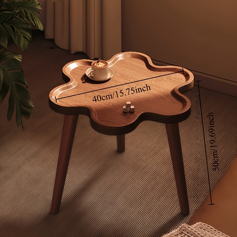 HAOZCL Round Side Table with Storage Rack – Vintage Hardwood Coffee Table with Geometric Pattern Top for Living Room, Bedroom, and Balcony