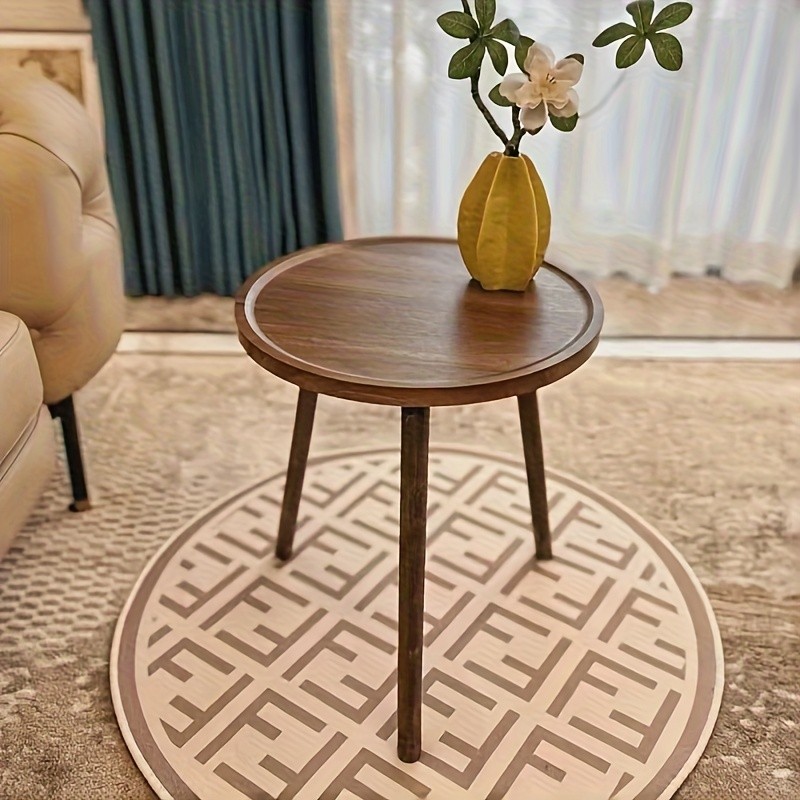 HAOZCL Round Side Table with Storage Rack – Vintage Hardwood Coffee Table with Geometric Pattern Top for Living Room, Bedroom, and Balcony