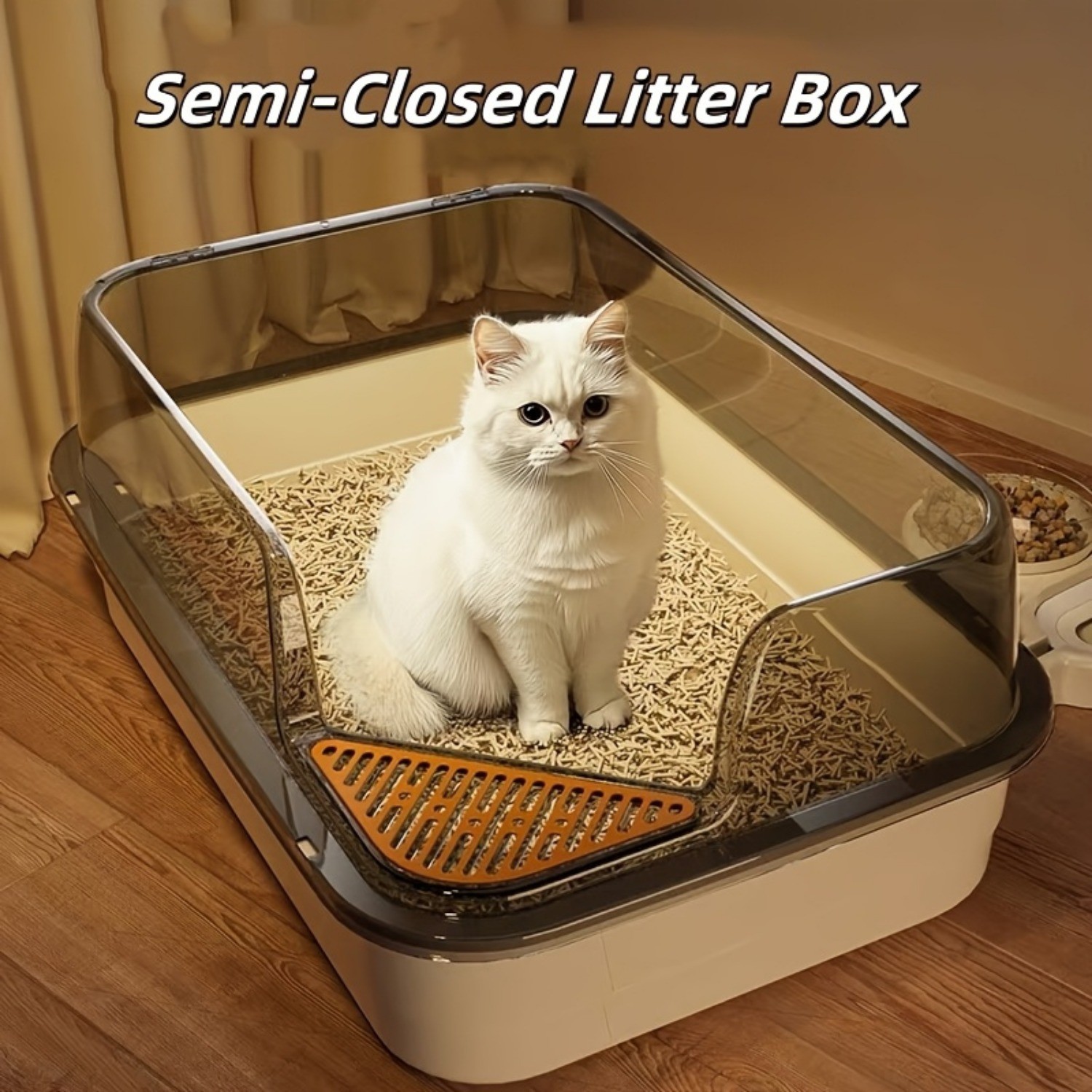 HAOZCL Extra Large Half-Closed Litter Box with High Fence and Cleaning Spoon – Spacious, Splash-Proof Design for Multi-Cat Homes and Easy Maintenance