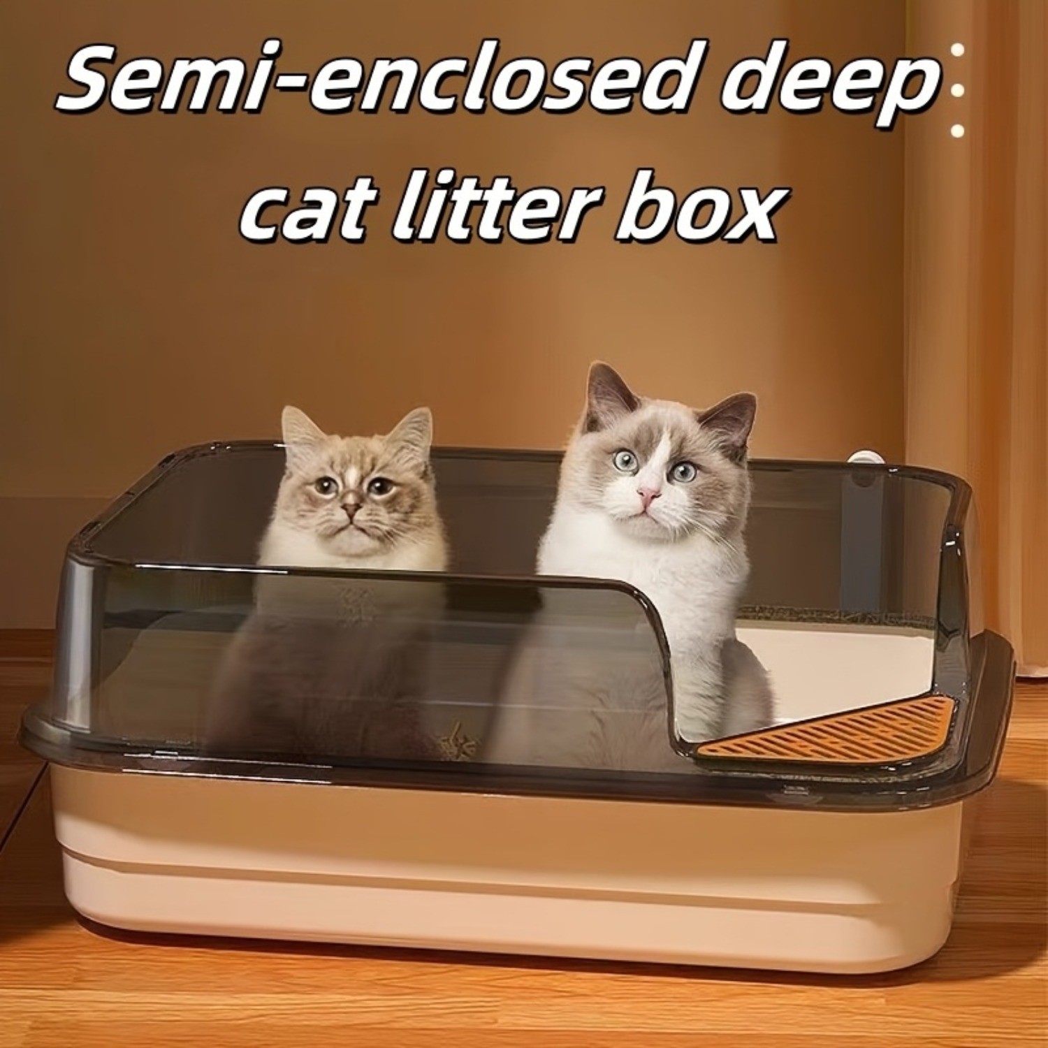 HAOZCL Extra Large Half-Closed Litter Box with High Fence and Cleaning Spoon – Spacious, Splash-Proof Design for Multi-Cat Homes and Easy Maintenance