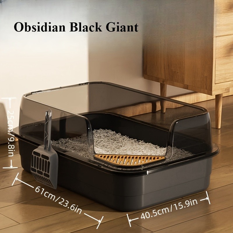 HAOZCL Extra Large Half-Closed Litter Box with High Fence and Cleaning Spoon – Spacious, Splash-Proof Design for Multi-Cat Homes and Easy Maintenance