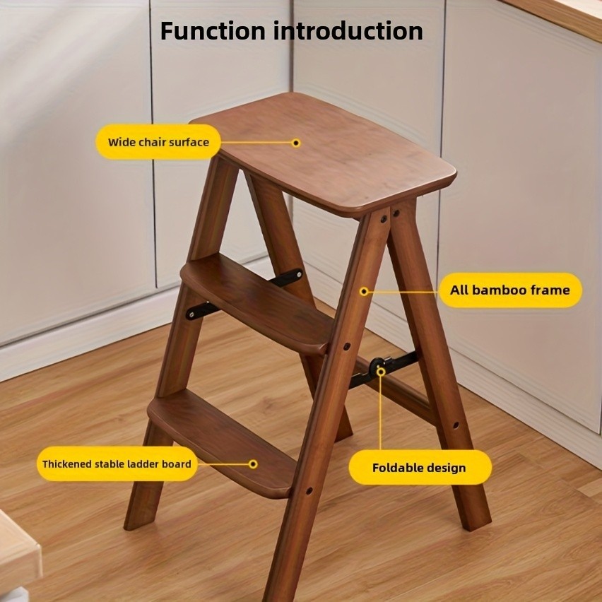 HAOZCL Multi-Functional 3-Tier Folding Step Stool – Portable Ladder with Natural Finish for Home, Office, and Outdoor Use