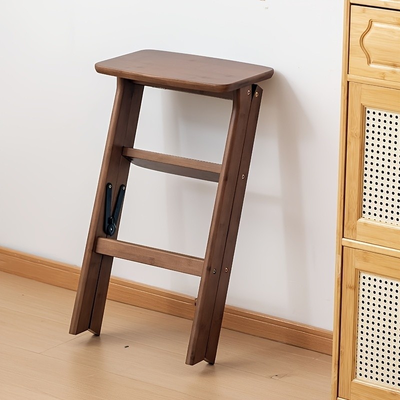 HAOZCL Multi-Functional 3-Tier Folding Step Stool – Portable Ladder with Natural Finish for Home, Office, and Outdoor Use