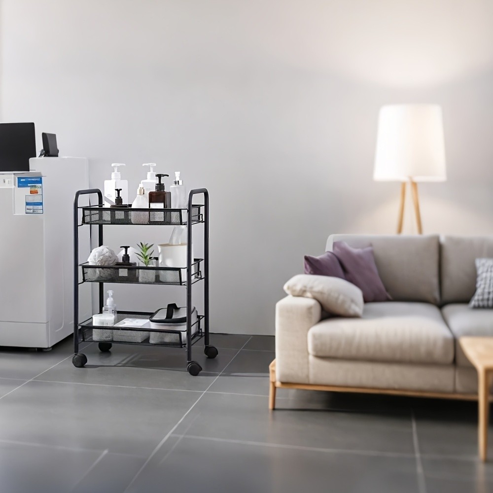 HAOZCL Mesh Rolling Wire Multifunctional Cart – 3-Layer Metal Storage Cart with Lockable Wheels for Home, Office, and Kitchen Use