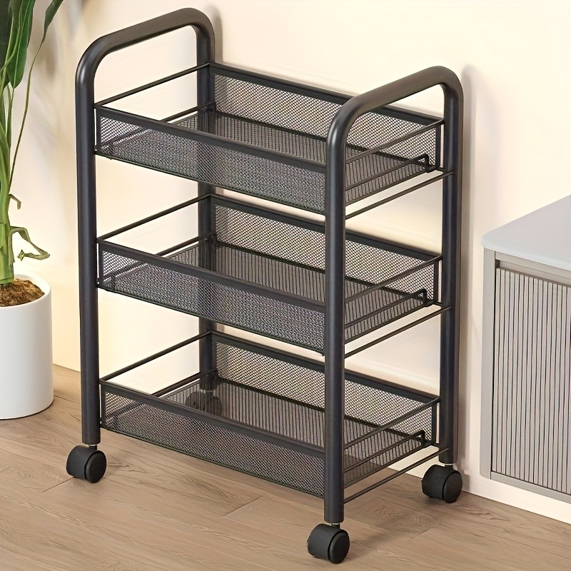 HAOZCL Mesh Rolling Wire Multifunctional Cart – 3-Layer Metal Storage Cart with Lockable Wheels for Home, Office, and Kitchen Use