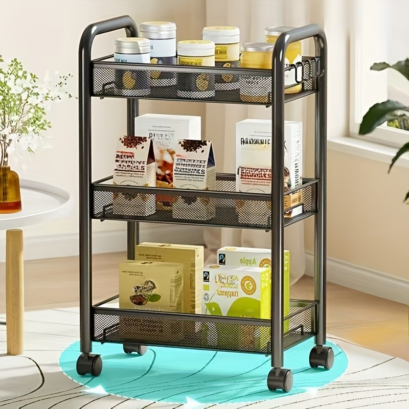 HAOZCL Mesh Rolling Wire Multifunctional Cart – 3-Layer Metal Storage Cart with Lockable Wheels for Home, Office, and Kitchen Use