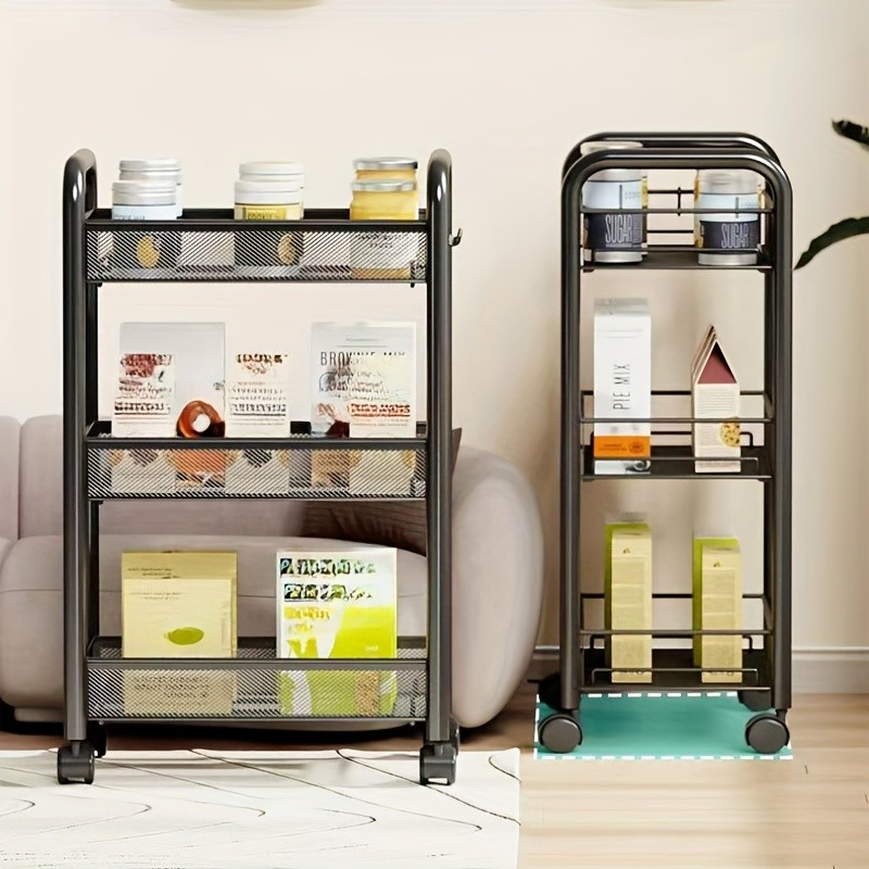 HAOZCL Mesh Rolling Wire Multifunctional Cart – 3-Layer Metal Storage Cart with Lockable Wheels for Home, Office, and Kitchen Use