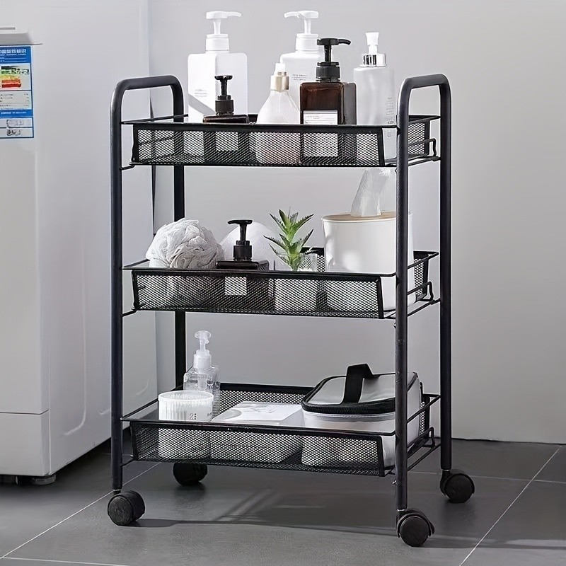 HAOZCL Mesh Rolling Wire Multifunctional Cart – 3-Layer Metal Storage Cart with Lockable Wheels for Home, Office, and Kitchen Use