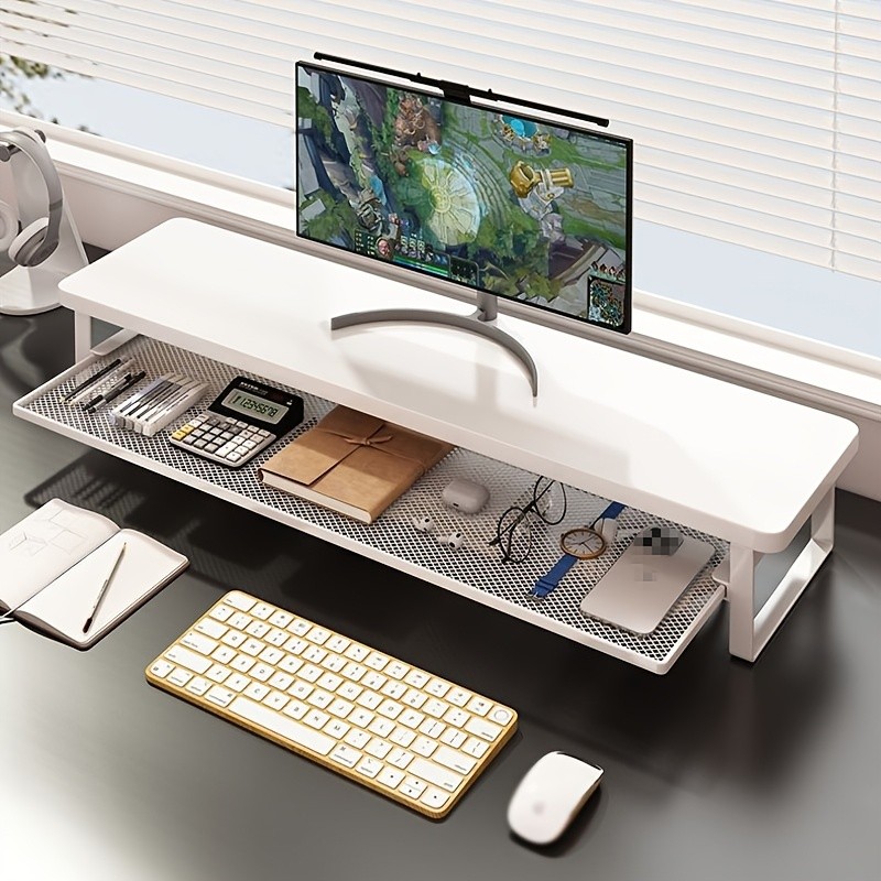 HAOZCL Dual-Layer Computer Desk Stand with Storage Drawers – Heavy-Duty, Space-Saving Workstation with Monitor Stand & Keyboard Tray