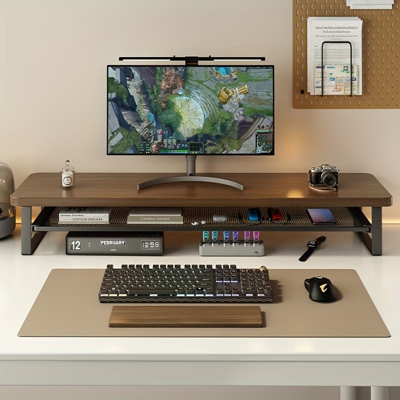 HAOZCL Dual-Layer Computer Desk Stand with Storage Drawers – Heavy-Duty, Space-Saving Workstation with Monitor Stand & Keyboard Tray