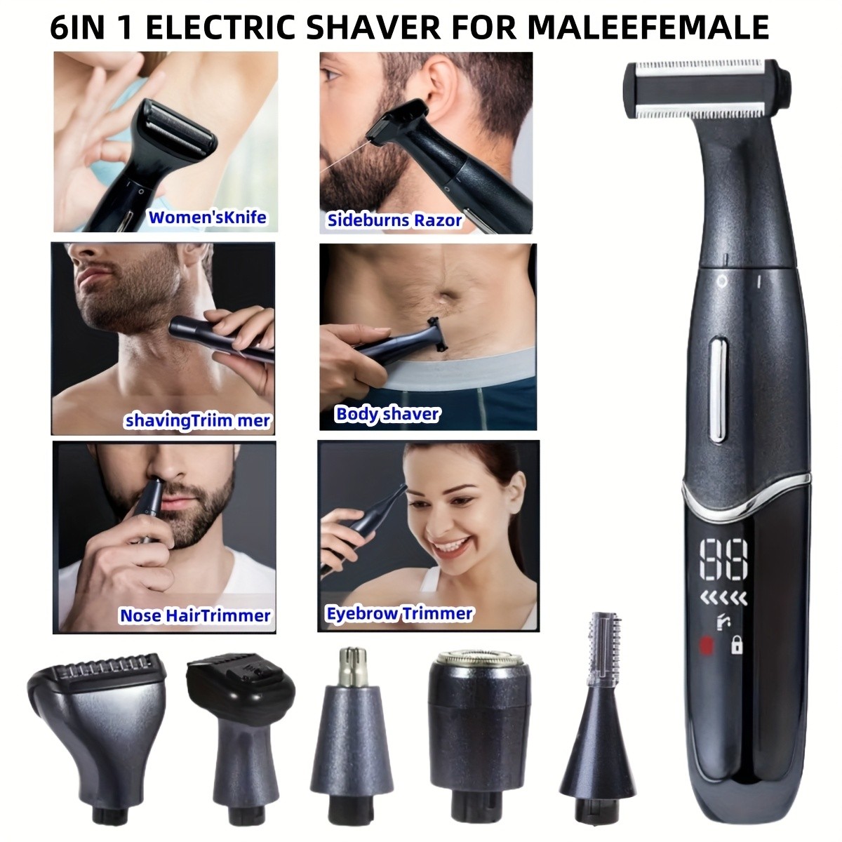 GZHJGOS 6-in-1 Electric Shaver and Body Trimmer