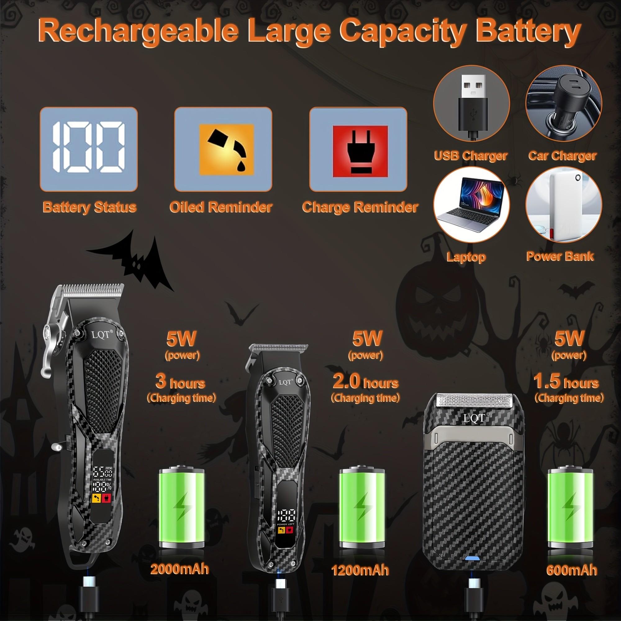 LQT 3/2pcs Men’s Professional Hair Clipper and Trimmer Set