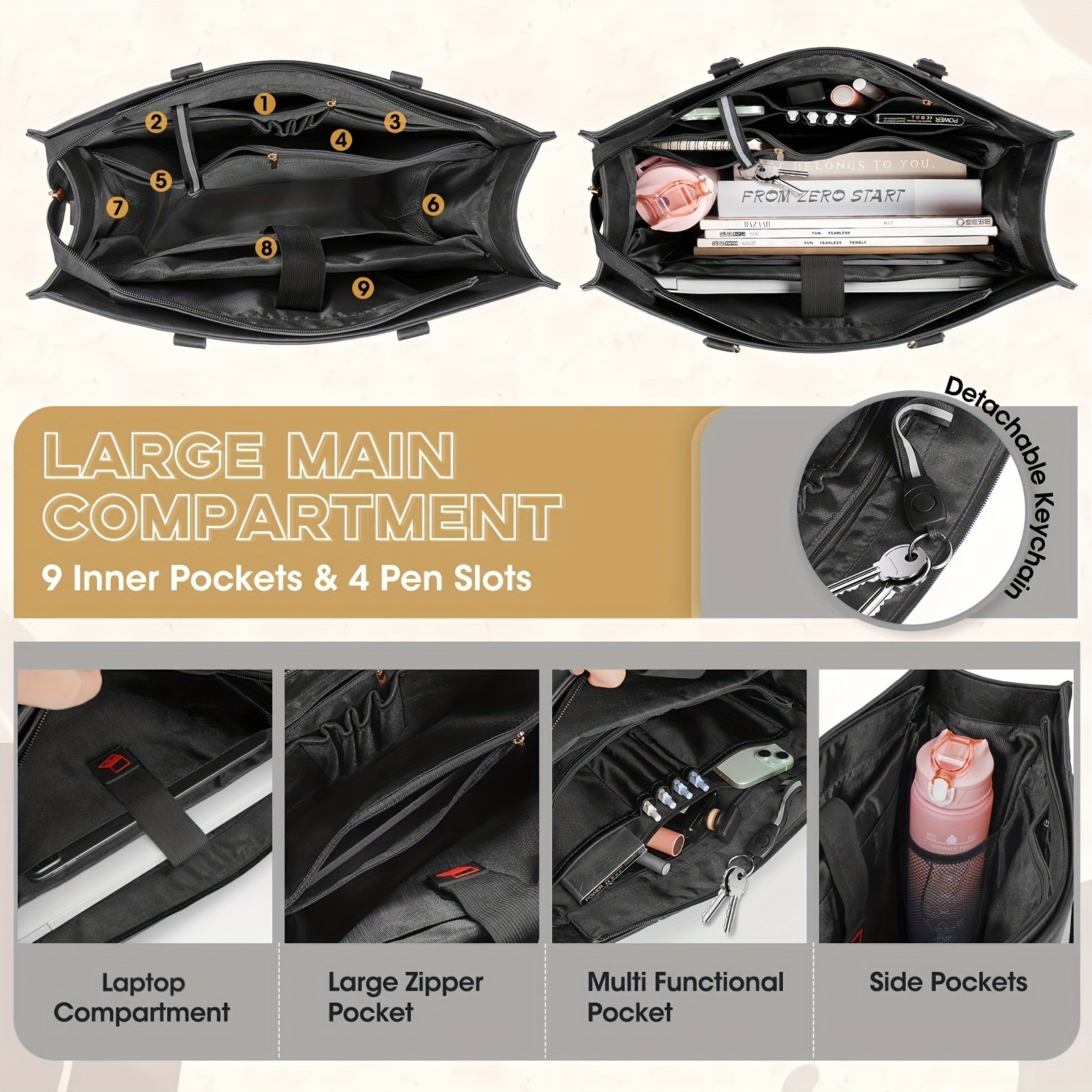 NEWHEY Women’s 39.62 cm Laptop Tote Bag – Minimalist Style, Lightweight, and Professional for Office & Travel