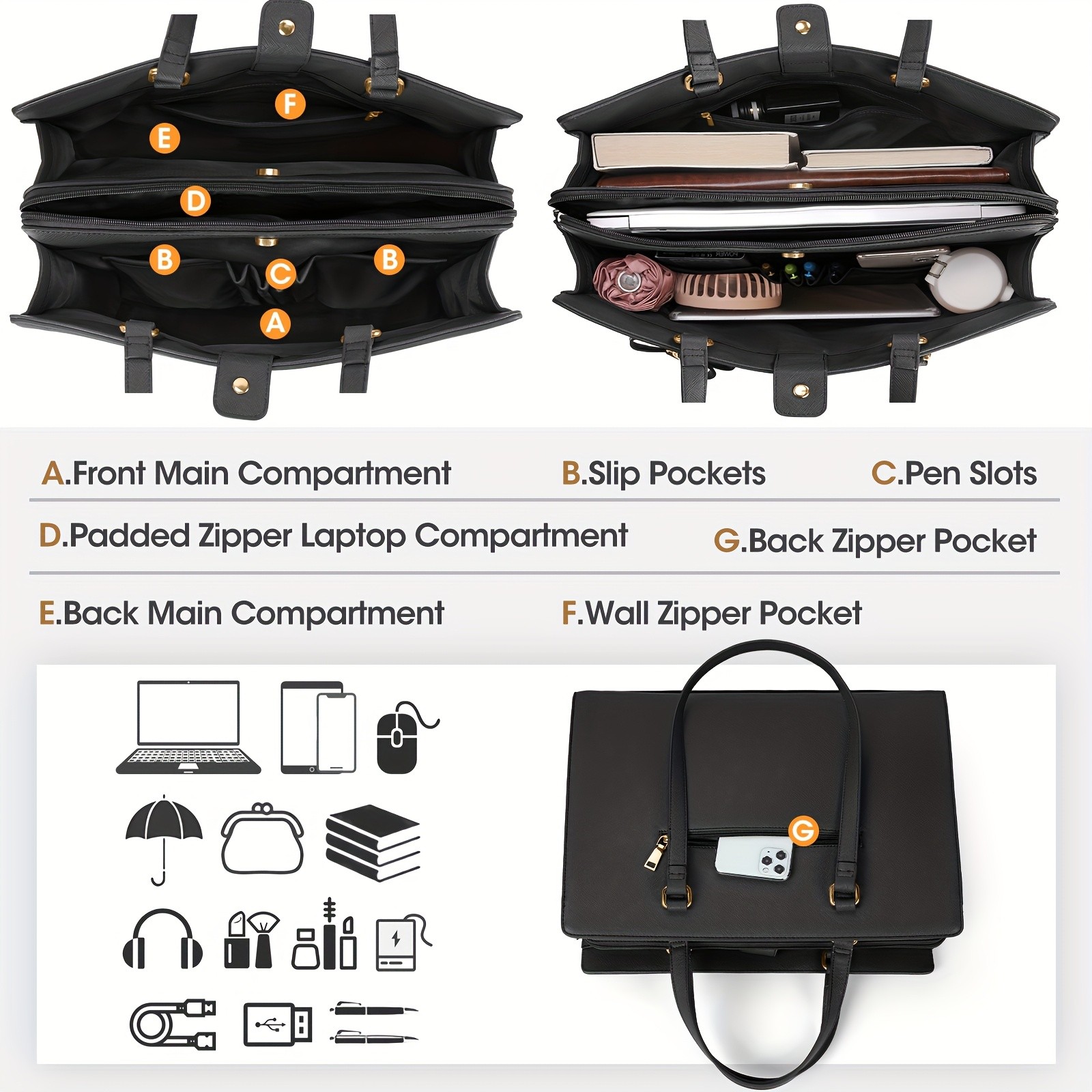 NEWHEY Elegant Black Laptop Bag for Women – Stylish, Professional, and Perfect for Business and Work