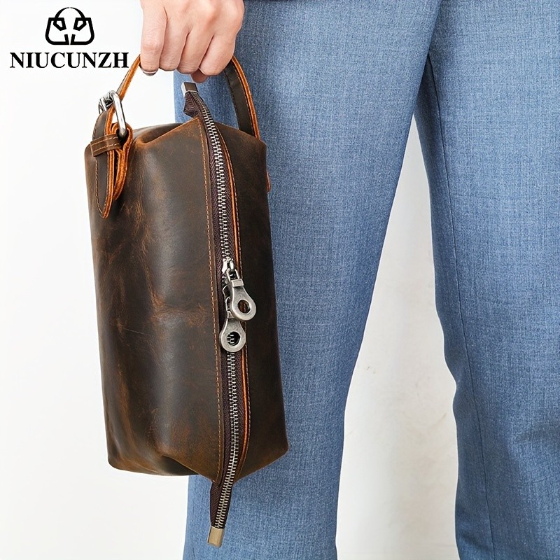 NIUCUNZH Men’s Vintage Multi-functional Genuine Leather Toiletry Bag – Stylish and Spacious for Travel, Grooming, and Everyday Essentials