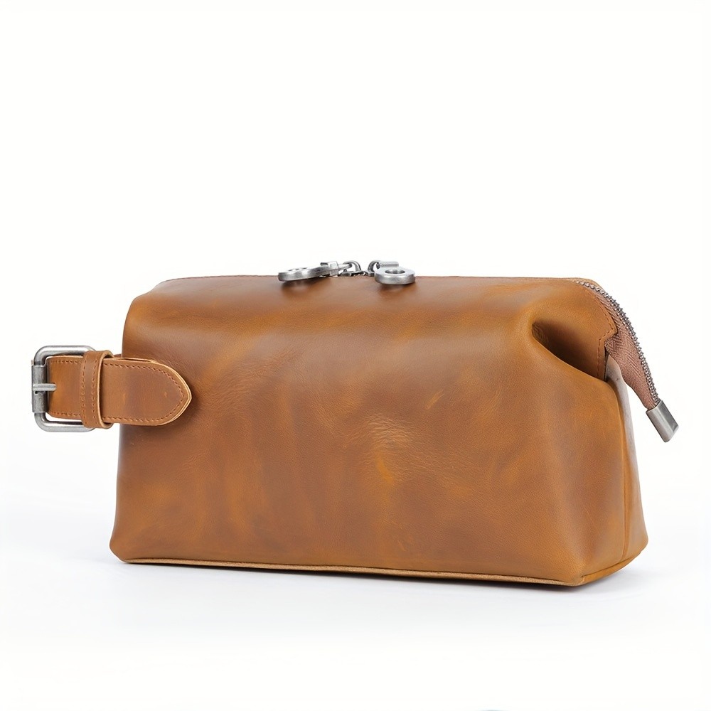 NIUCUNZH Men’s Vintage Multi-functional Genuine Leather Toiletry Bag – Stylish and Spacious for Travel, Grooming, and Everyday Essentials