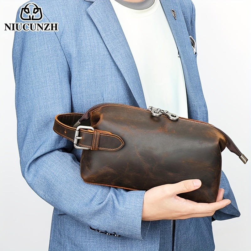 NIUCUNZH Men’s Vintage Multi-functional Genuine Leather Toiletry Bag – Stylish and Spacious for Travel, Grooming, and Everyday Essentials