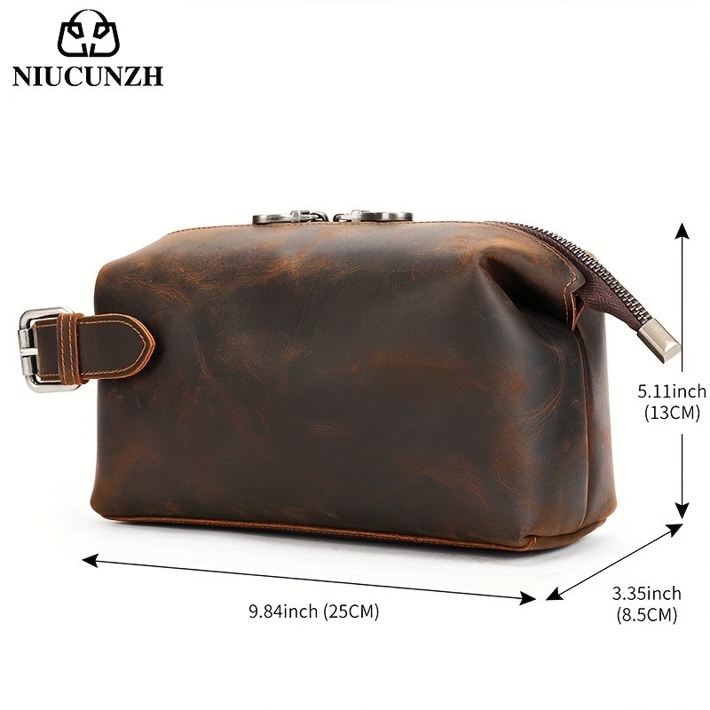NIUCUNZH Men’s Vintage Multi-functional Genuine Leather Toiletry Bag – Stylish and Spacious for Travel, Grooming, and Everyday Essentials