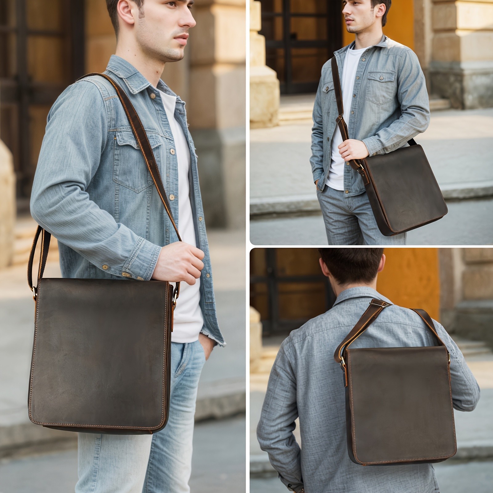 NIUCUNZH Men's Vintage Full-Genuine Crazy Horse Leather Satchel – Stylish, Durable, and Perfect for Outdoor Travel and Work
