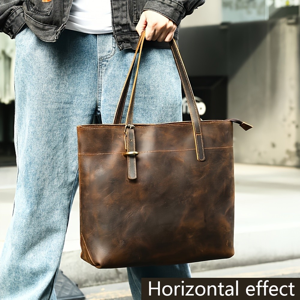 NIUCUNZH Viking-Inspired Retro Style Genuine Leather Tote Bag – Durable, Stylish, and Perfect for Commuting, Travel, and Everyday Use