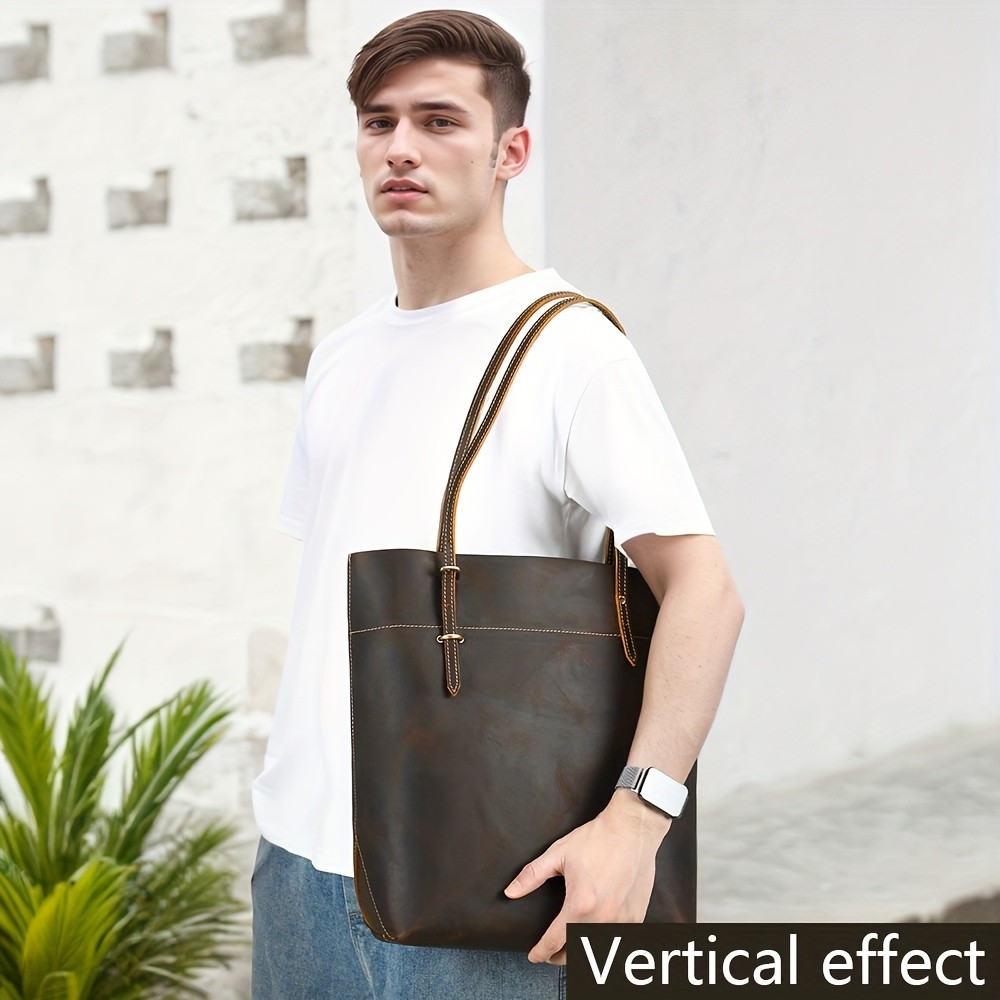 NIUCUNZH Viking-Inspired Retro Style Genuine Leather Tote Bag – Durable, Stylish, and Perfect for Commuting, Travel, and Everyday Use
