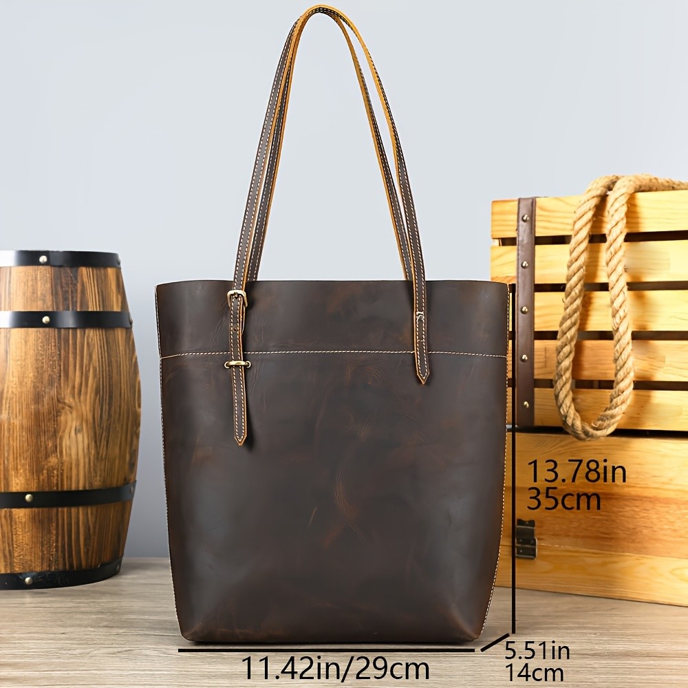 NIUCUNZH Viking-Inspired Retro Style Genuine Leather Tote Bag – Durable, Stylish, and Perfect for Commuting, Travel, and Everyday Use