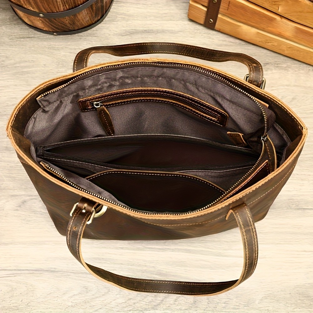 NIUCUNZH Viking-Inspired Retro Style Genuine Leather Tote Bag – Durable, Stylish, and Perfect for Commuting, Travel, and Everyday Use