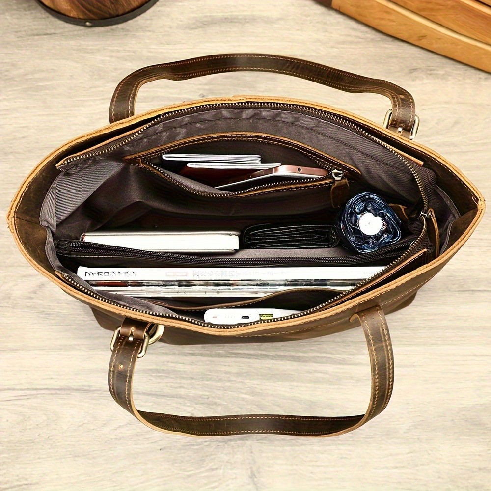 NIUCUNZH Viking-Inspired Retro Style Genuine Leather Tote Bag – Durable, Stylish, and Perfect for Commuting, Travel, and Everyday Use