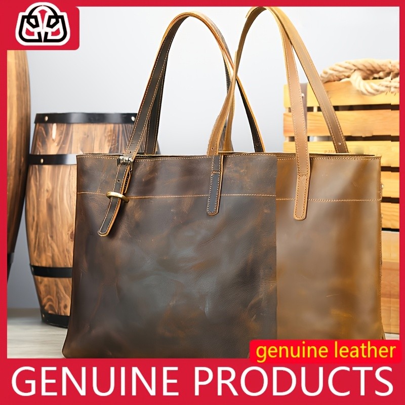 NIUCUNZH Viking-Inspired Retro Style Genuine Leather Tote Bag – Durable, Stylish, and Perfect for Commuting, Travel, and Everyday Use