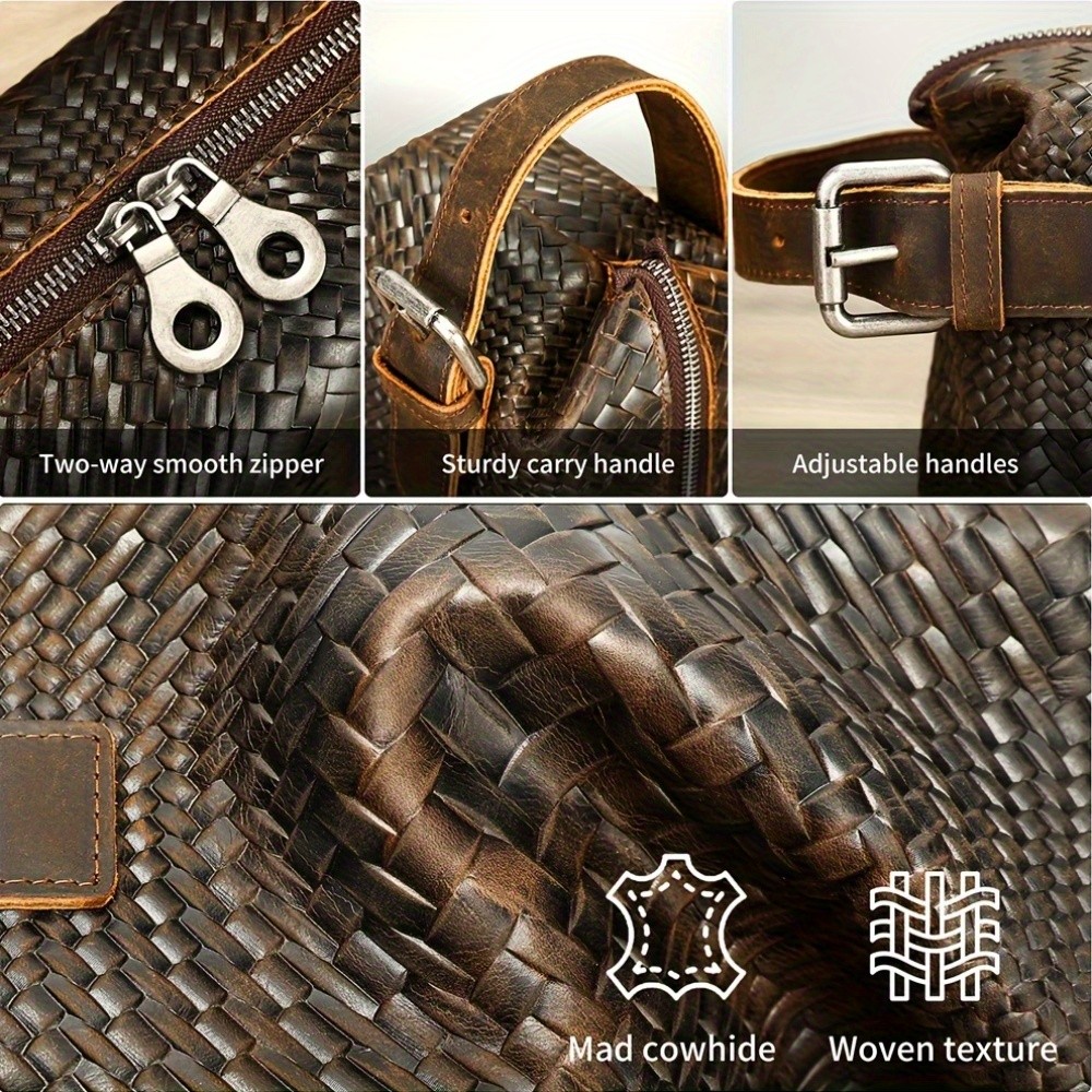 NIUCUNZH Men’s Genuine Leather Woven Tote Bag – Stylish, Durable, and Ideal for Daily Commute and Travel