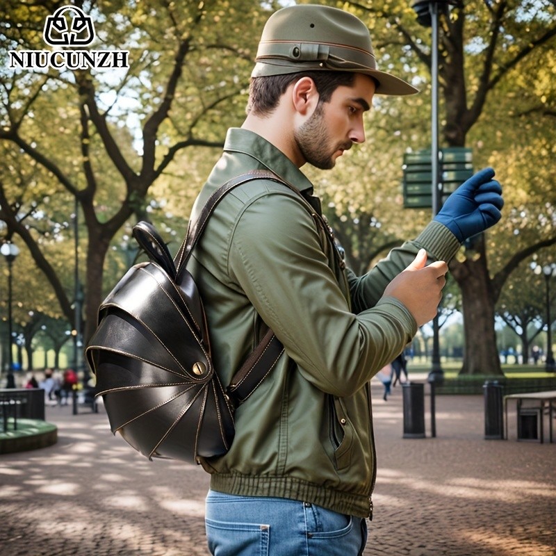 NIUCUNZH Genuine Leather Backpack with Crazy Horse Design – Durable, Spacious, and Ideal for Travel, School, and Outdoor Adventures